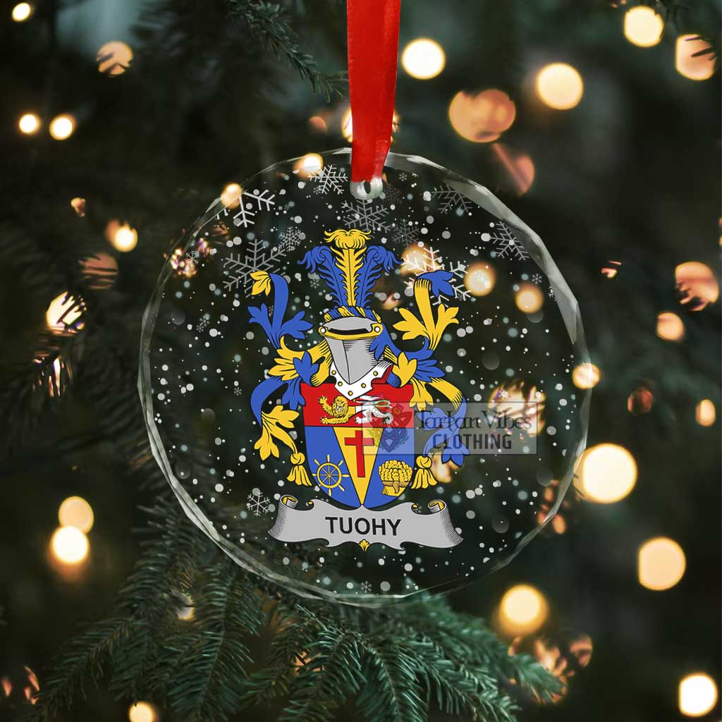 Tuohy Irish Clan Christmas Glass Ornament with Coat of Arms - 2D-tartanvibesclothing