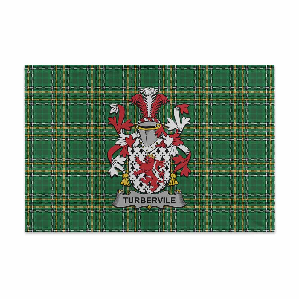 Tartan Vibes Clothing Turbervile Irish Clan Tartan House Flag with Coat of Arms