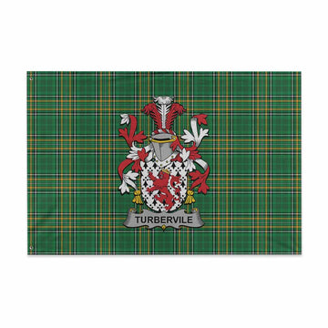 Turbervile Irish Clan Tartan House Flag with Coat of Arms