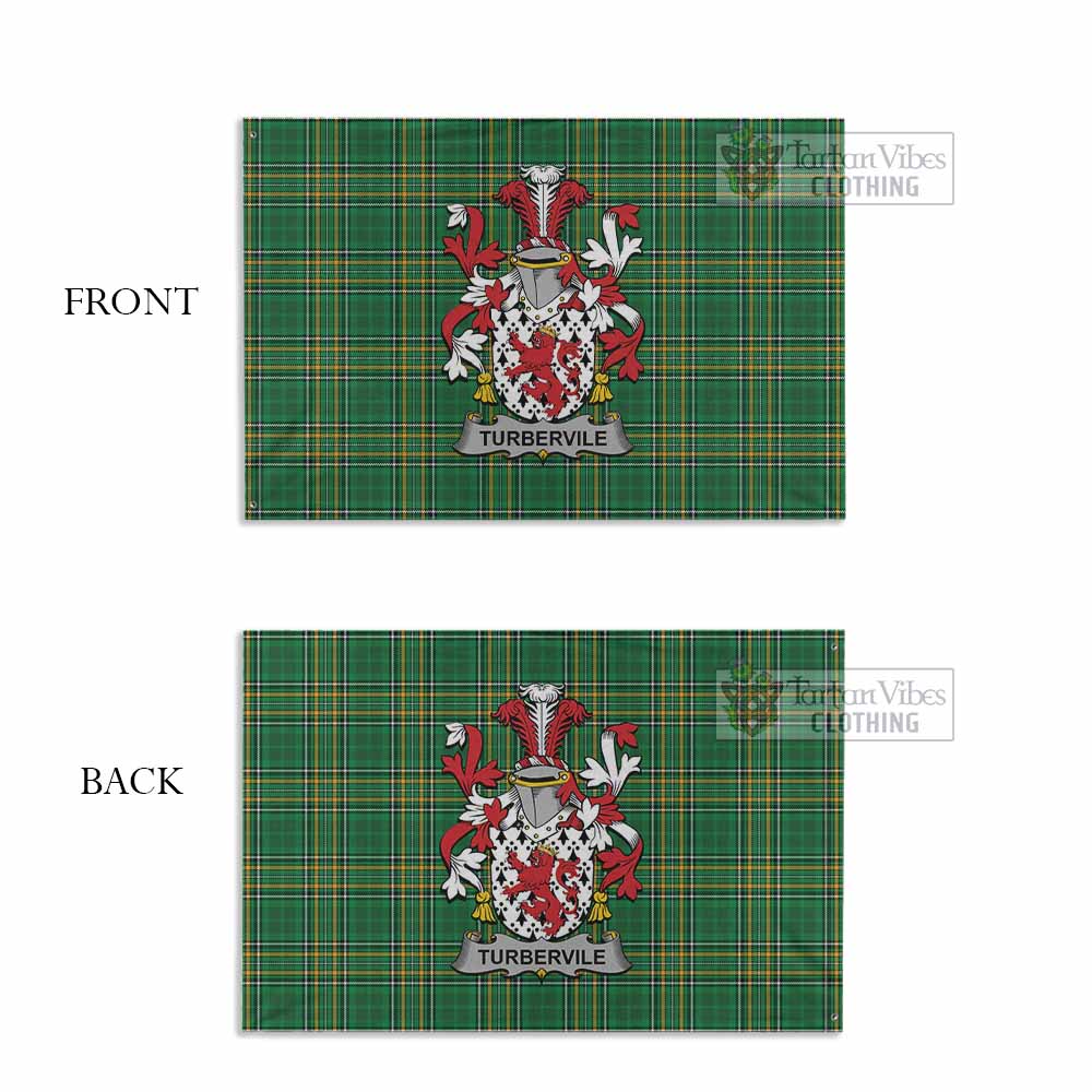 Tartan Vibes Clothing Turbervile Irish Clan Tartan House Flag with Coat of Arms