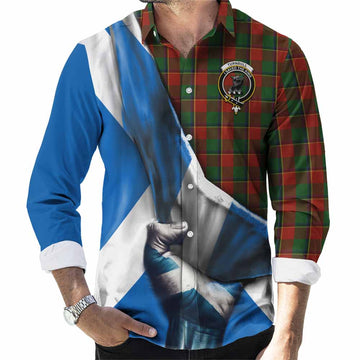Tartan Vibes Clothing Turnbull Tartan Long Sleeve Button Shirt with Family Crest Scotland Patriotic Style