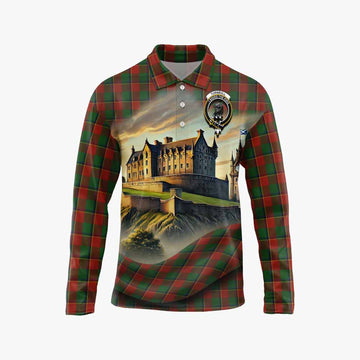 Turnbull Tartan Family Crest Long Sleeve Polo Shirt with Scottish Ancient Castle Style