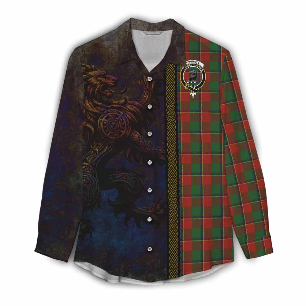 Tartan Vibes Clothing Turnbull Tartan Family Crest Women's Casual Shirt Alba Gu Brath Be Brave Lion Ancient Style