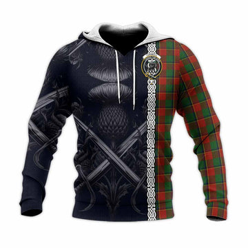 Turnbull Tartan Knitted Hoodie with Family Crest Cross Sword Thistle Celtic Vibes