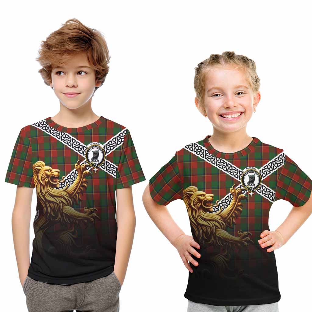Tartan Vibes Clothing Turnbull Crest Tartan Kid T-Shirt with Golden Lion Emblem Celtic Style
