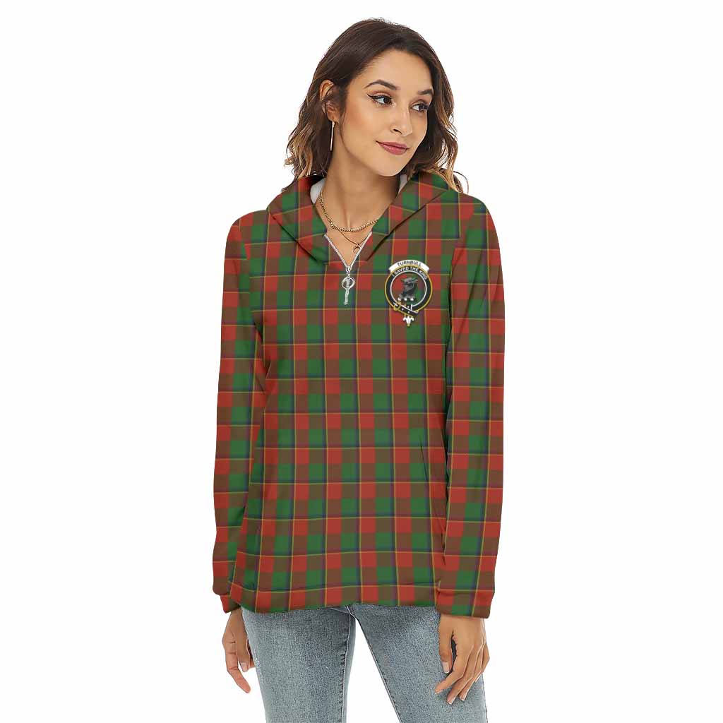 Tartan Vibes Clothing Turnbull Tartan Crest Women's Borg  Half Zip Fleece Hoodie