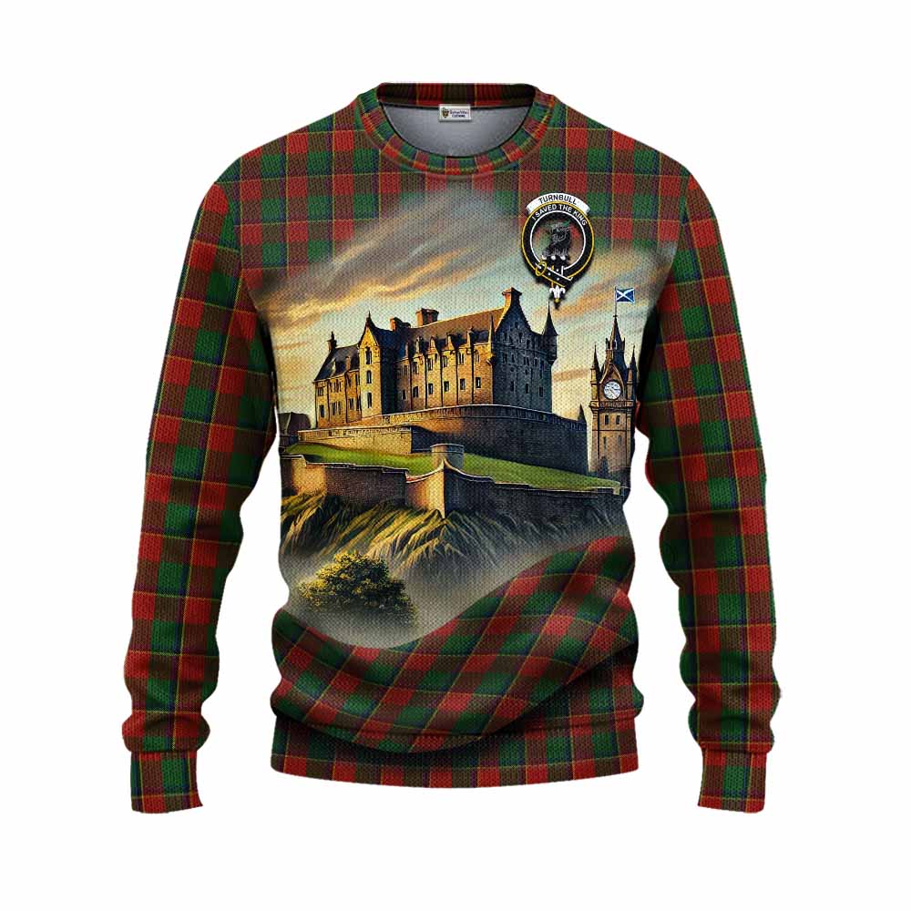 Tartan Vibes Clothing Turnbull Tartan Family Crest Knitted Sweater with Scottish Ancient Castle Style