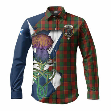 Tartan Vibes Clothing Turnbull Tartan Family Crest Long Sleeve Button Shirt Scottish Thistle Celtic Inspired