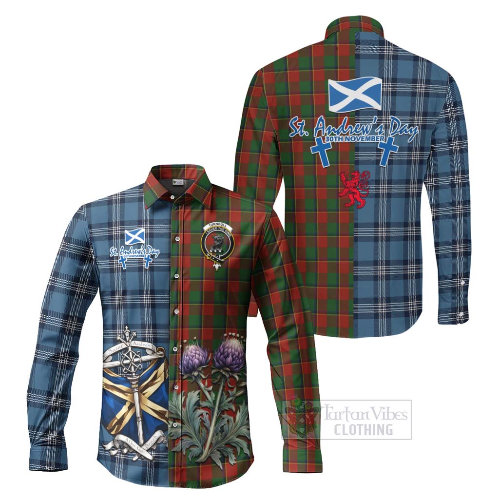 Tartan Vibes Clothing Turnbull Tartan Long Sleeve Button Shirt Happy St. Andrew's Day Half Tartan Style