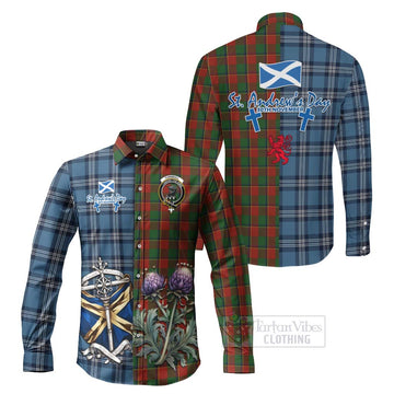 Tartan Vibes Clothing Turnbull Tartan Long Sleeve Button Shirt Happy St. Andrew's Day Half Tartan Style