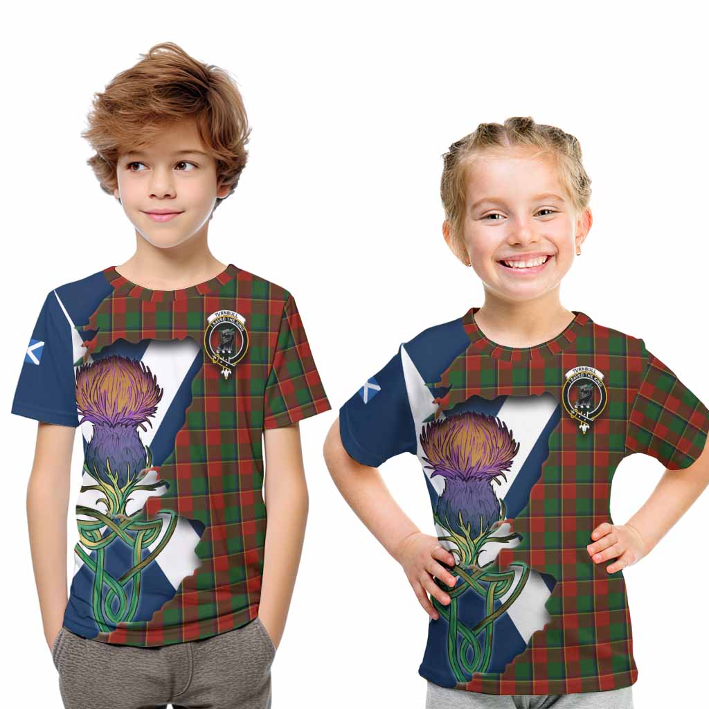 Tartan Vibes Clothing Turnbull Tartan Family Crest Kid T-Shirt Scottish Thistle Celtic Inspired