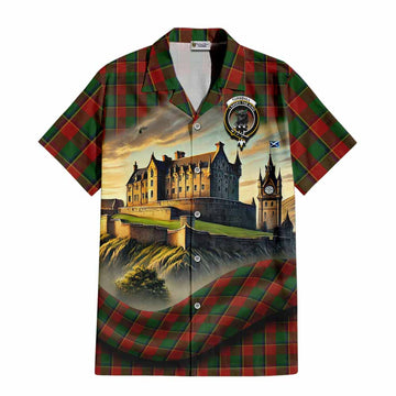 Tartan Vibes Clothing Turnbull Tartan Family Crest Short Sleeve Button Shirt with Scottish Ancient Castle Style