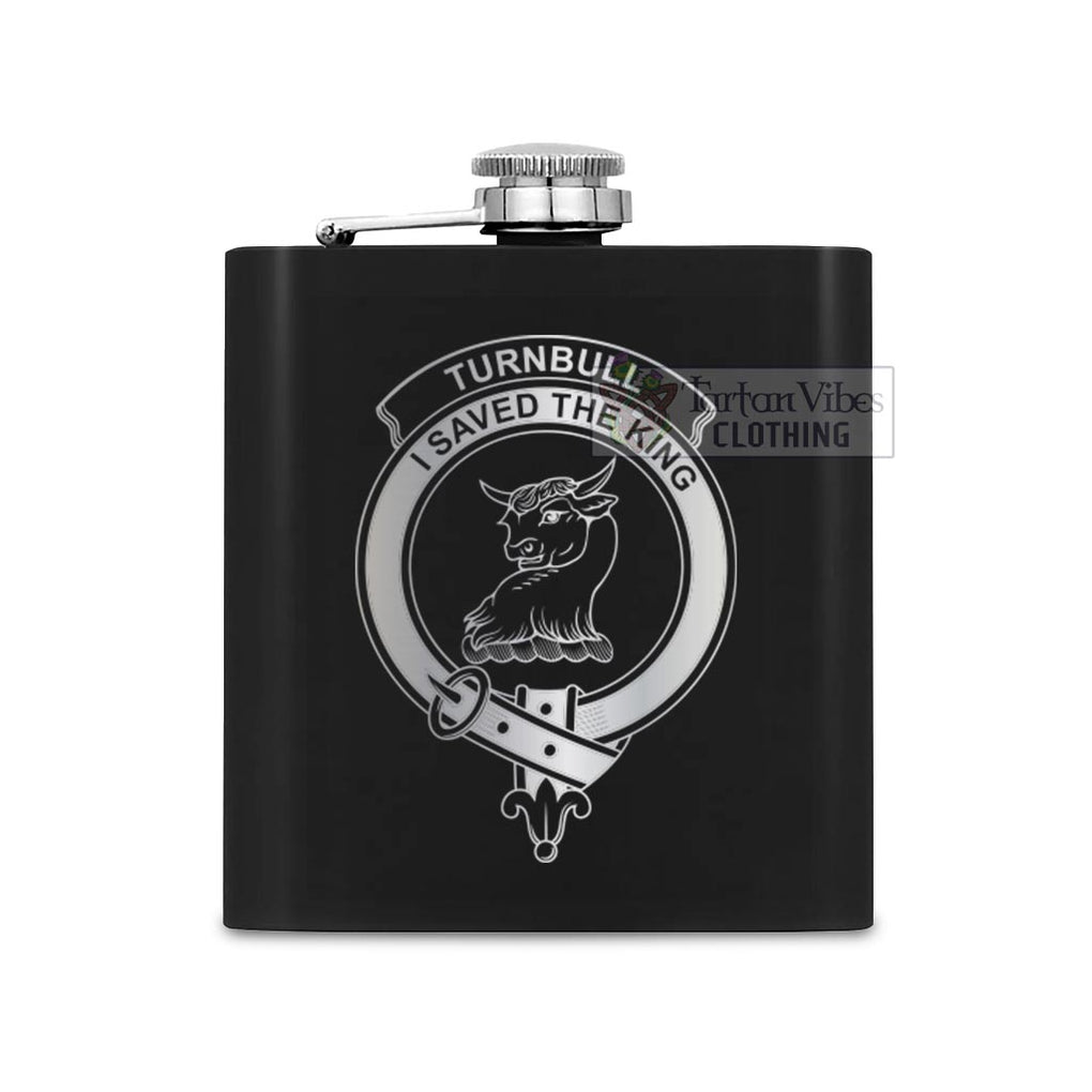 Tartan Vibes Clothing Turnbull Crest Hip Flask Set 7oz Black Stainless Steel with A Gift Box