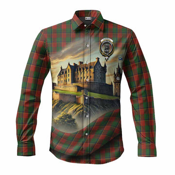 Tartan Vibes Clothing Turnbull Tartan Family Crest Long Sleeve Button Shirt with Scottish Ancient Castle Style