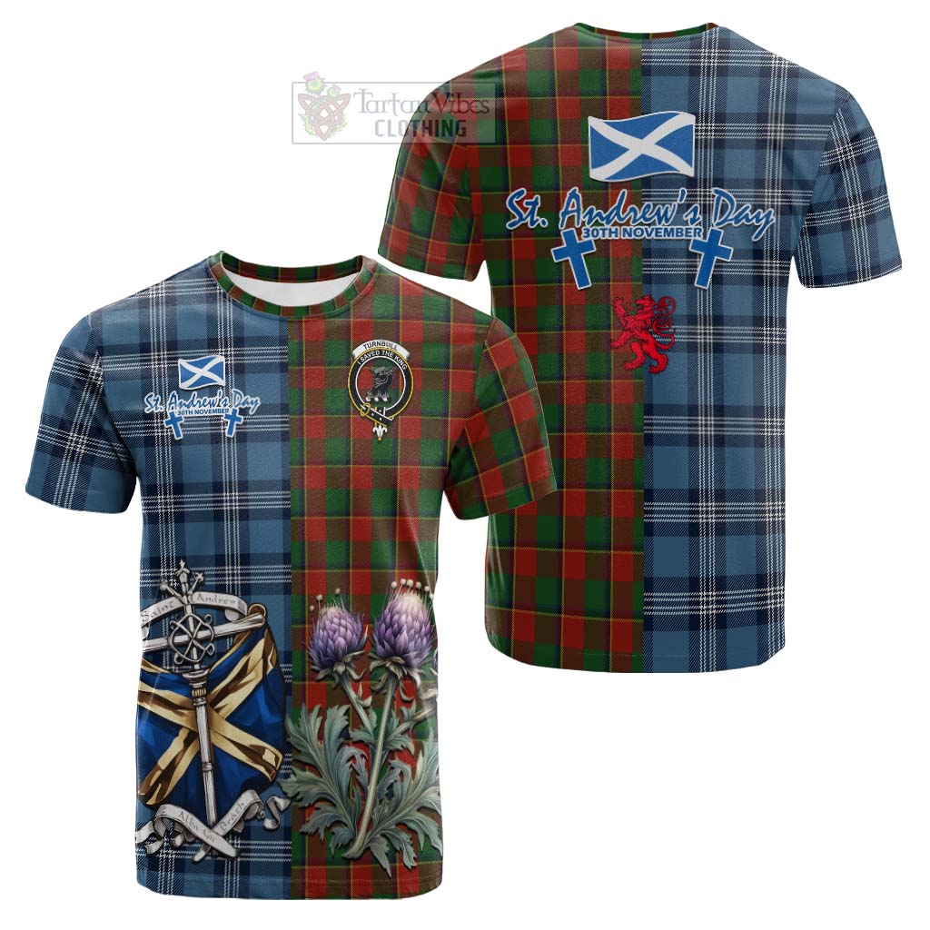 Tartan Vibes Clothing Turnbull Tartan Cotton T-shirt Happy St. Andrew's Day Half Tartan Style