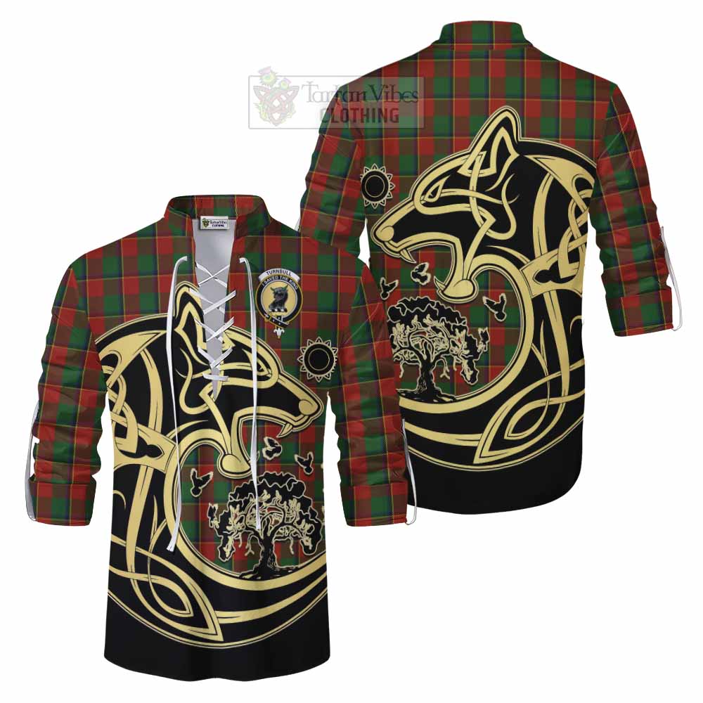 Tartan Vibes Clothing Turnbull Tartan Ghillie Kilt Shirt with Family Crest Celtic Wolf Style