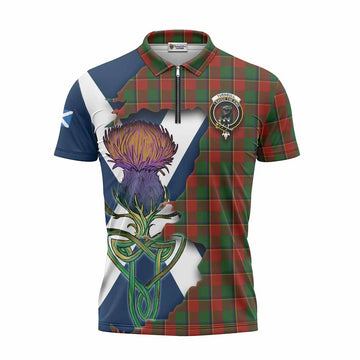 Turnbull Tartan Family Crest Zipper Polo Shirt Scottish Thistle Celtic Inspired