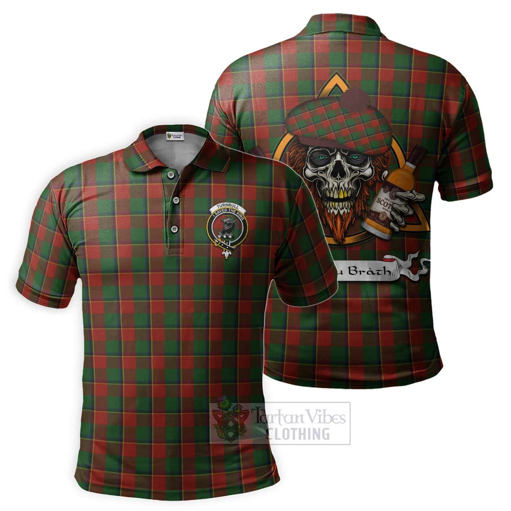 Tartan Vibes Clothing Turnbull Tartan Polo Shirt with Family Crest and Bearded Skull Holding Bottles of Whiskey