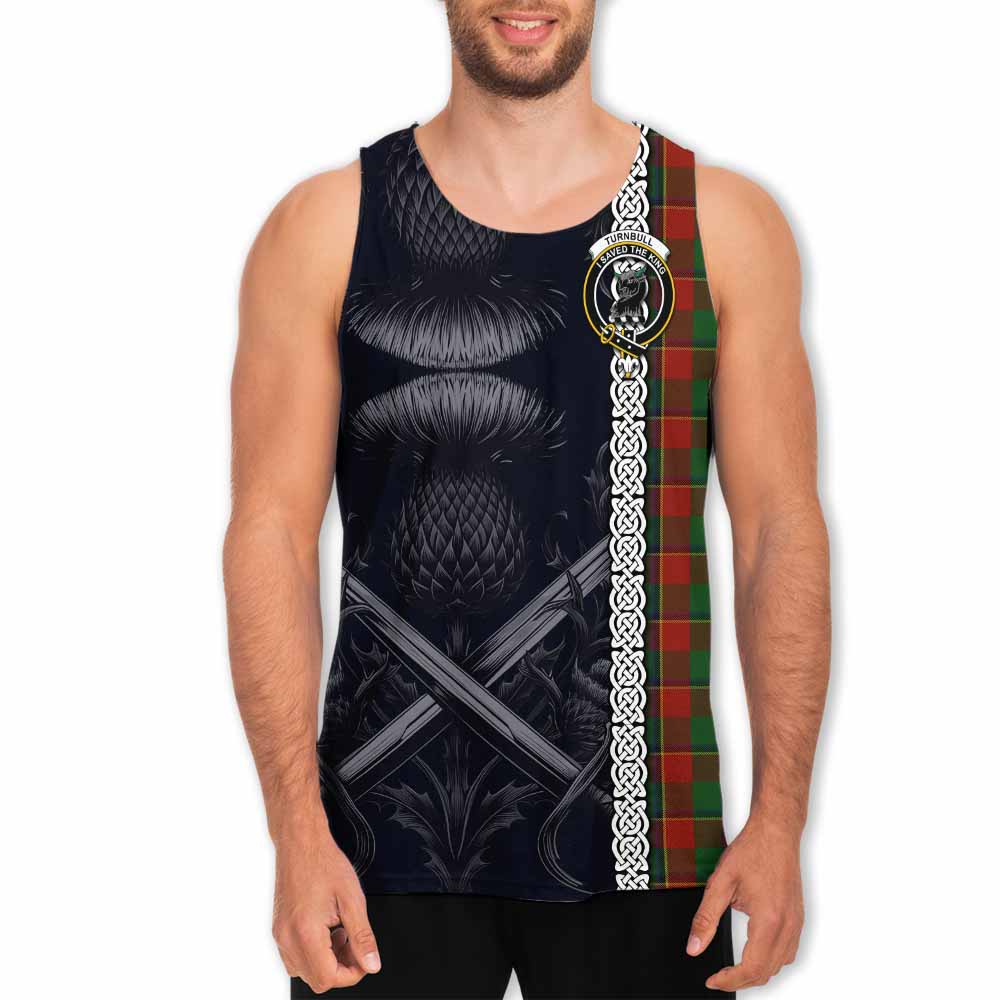 Tartan Vibes Clothing Turnbull Tartan Men's Tank Top with Family Crest Cross Sword Thistle Celtic Vibes