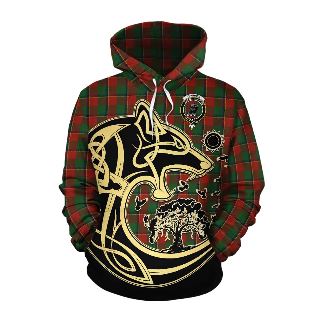 Tartan Vibes Clothing Turnbull Tartan Cotton Hoodie with Family Crest Celtic Wolf Style