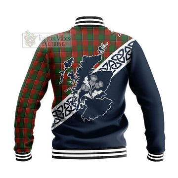Tartan Vibes Clothing Turnbull Tartan Baseball Jacket Featuring Thistle and Scotland Map