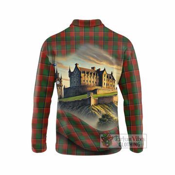Turnbull Tartan Family Crest Long Sleeve Polo Shirt with Scottish Ancient Castle Style