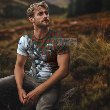 Tartan Vibes Clothing Turnbull Agnew Tartan T-Shirt with Family Crest and St. Andrew's Cross Accented by Thistle Vines