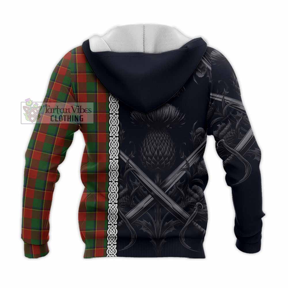 Tartan Vibes Clothing Turnbull Tartan Knitted Hoodie with Family Crest Cross Sword Thistle Celtic Vibes
