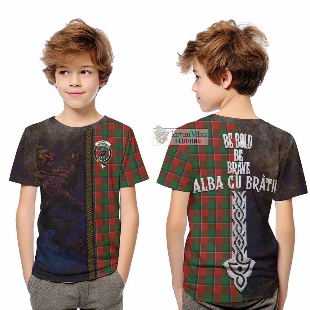 Tartan Vibes Clothing Turnbull Tartan Family Crest Kid T-Shirt Alba Gu Brath Be Brave Lion Ancient Style