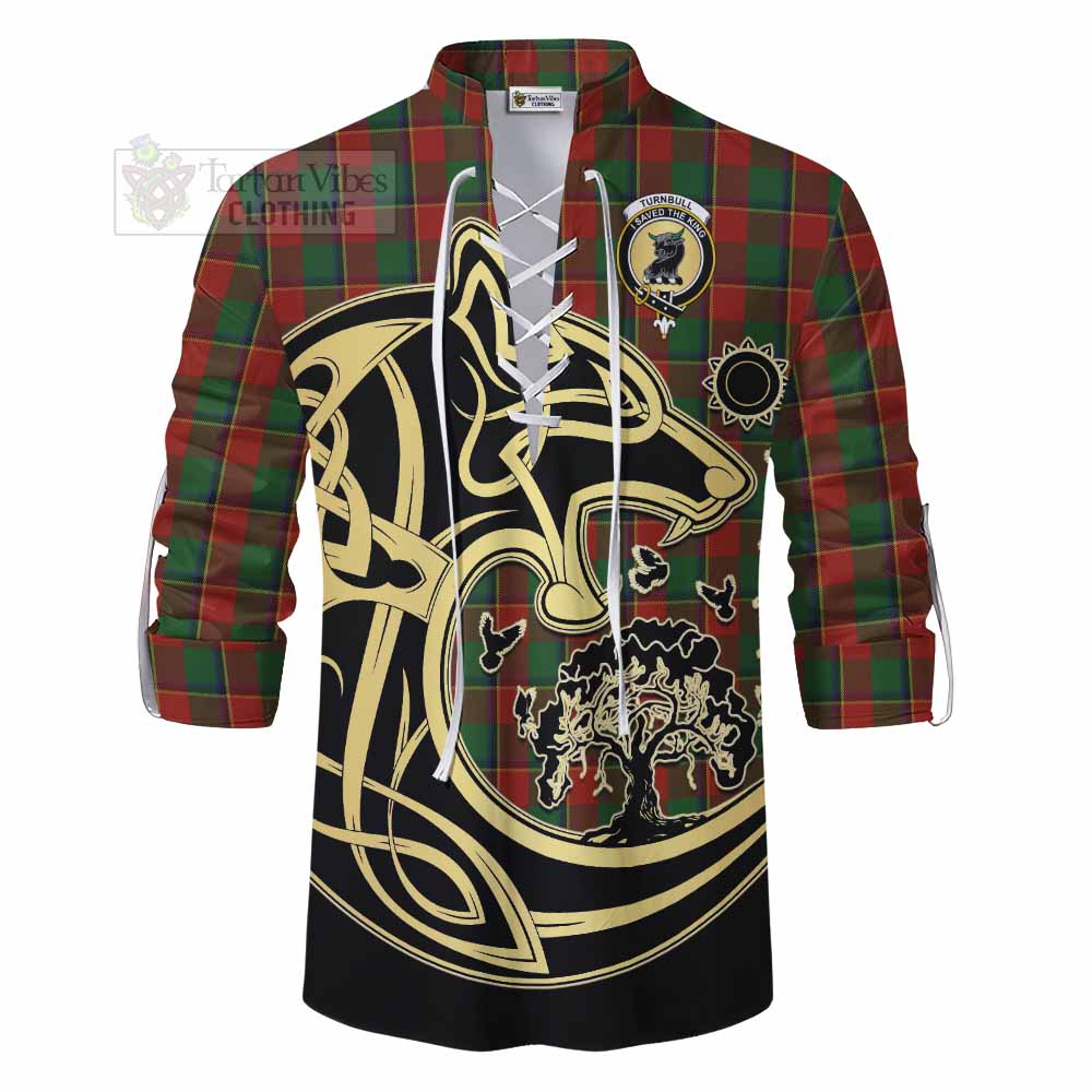 Tartan Vibes Clothing Turnbull Tartan Ghillie Kilt Shirt with Family Crest Celtic Wolf Style