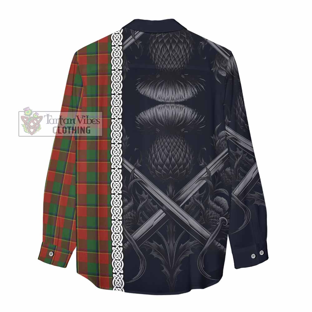 Tartan Vibes Clothing Turnbull Tartan Women's Casual Shirt with Family Crest Cross Sword Thistle Celtic Vibes