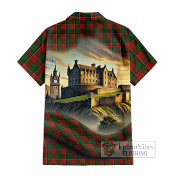 Tartan Vibes Clothing Turnbull Tartan Family Crest Short Sleeve Button Shirt with Scottish Ancient Castle Style