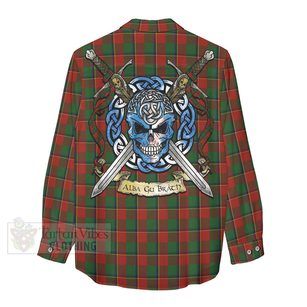 Tartan Vibes Clothing Turnbull Tartan Women's Casual Shirt with Family Crest Celtic Skull Style