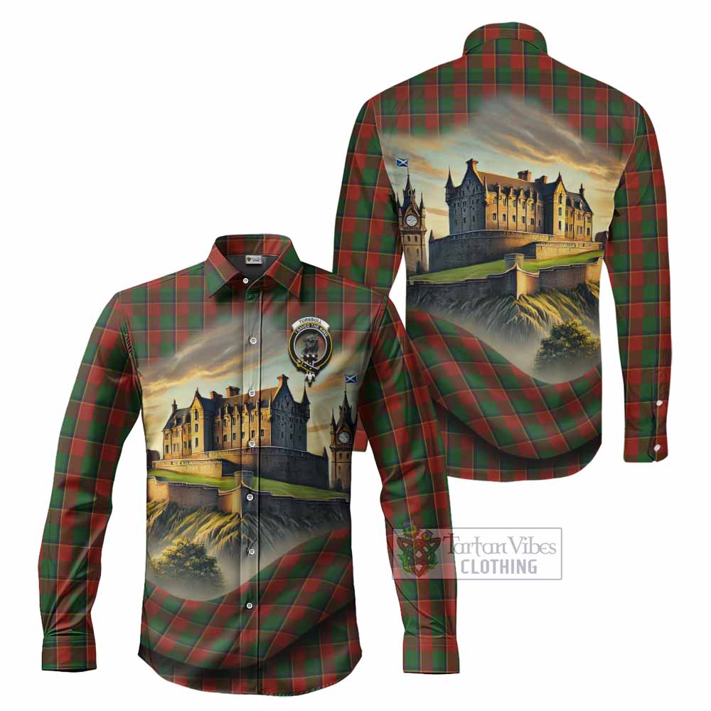 Tartan Vibes Clothing Turnbull Tartan Family Crest Long Sleeve Button Shirt with Scottish Ancient Castle Style