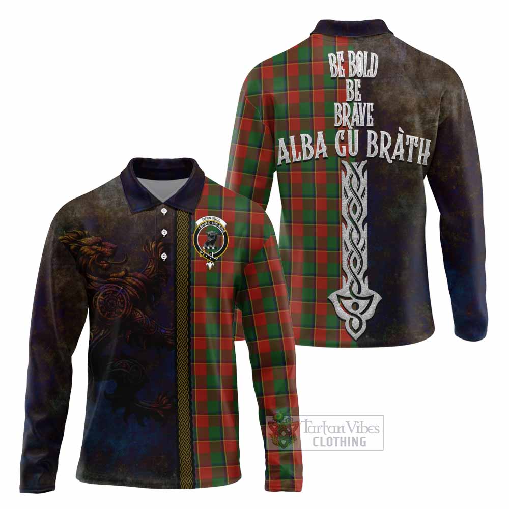 Tartan Vibes Clothing Turnbull Tartan Family Crest Long Sleeve Polo Shirt Alba Gu Brath Be Brave Lion Ancient Style