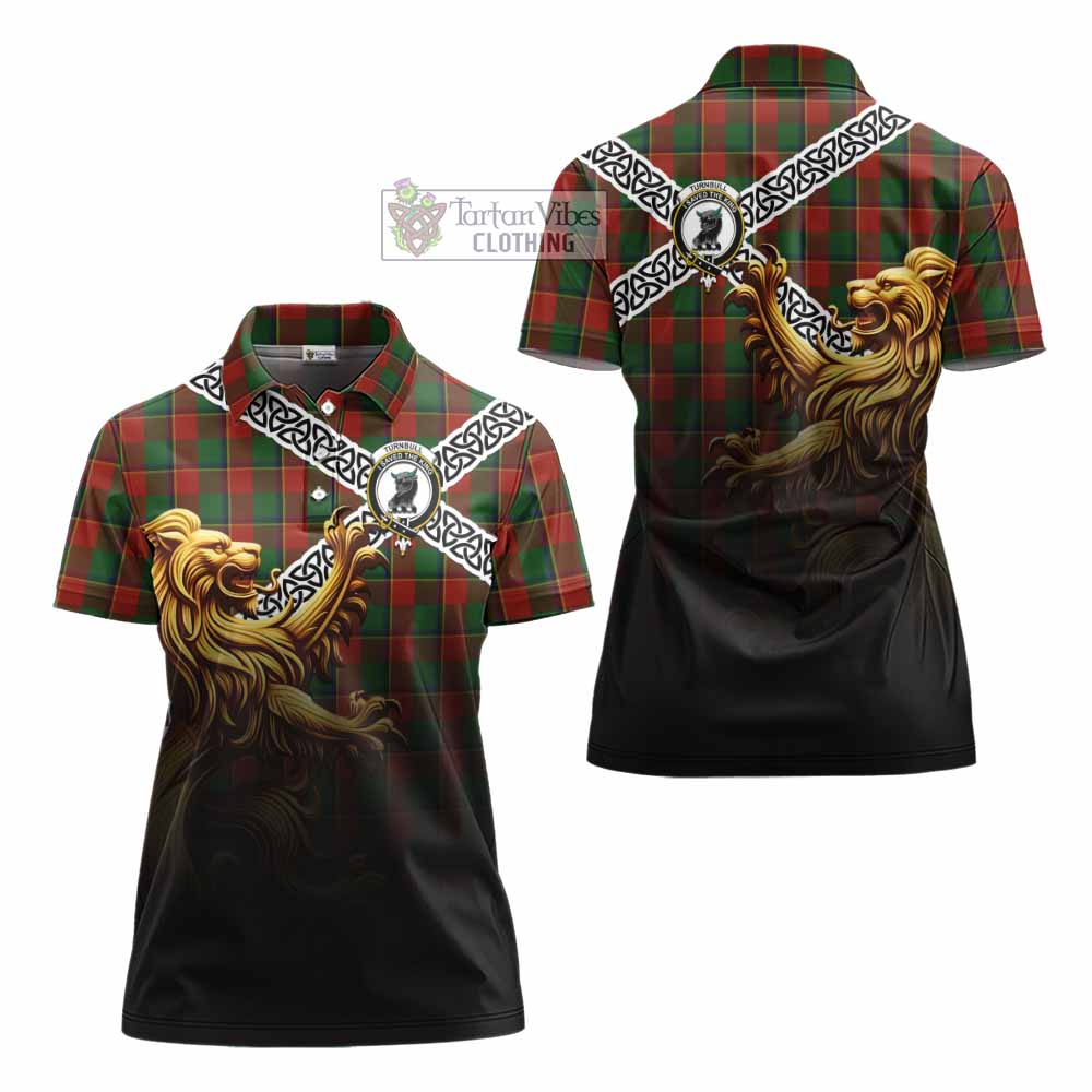 Tartan Vibes Clothing Turnbull Crest Tartan Women's Polo Shirt with Golden Lion Emblem Celtic Style