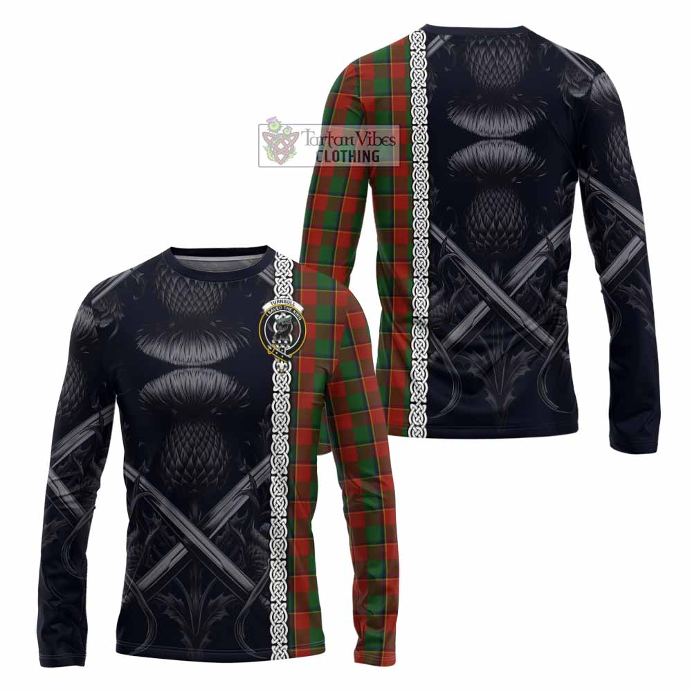 Tartan Vibes Clothing Turnbull Tartan Long Sleeve T-Shirt with Family Crest Cross Sword Thistle Celtic Vibes