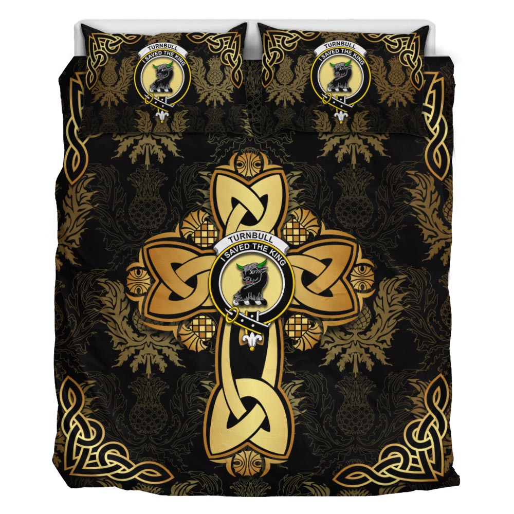 Turnbull Clan Bedding Sets Gold Thistle Celtic Style - Tartanvibesclothing