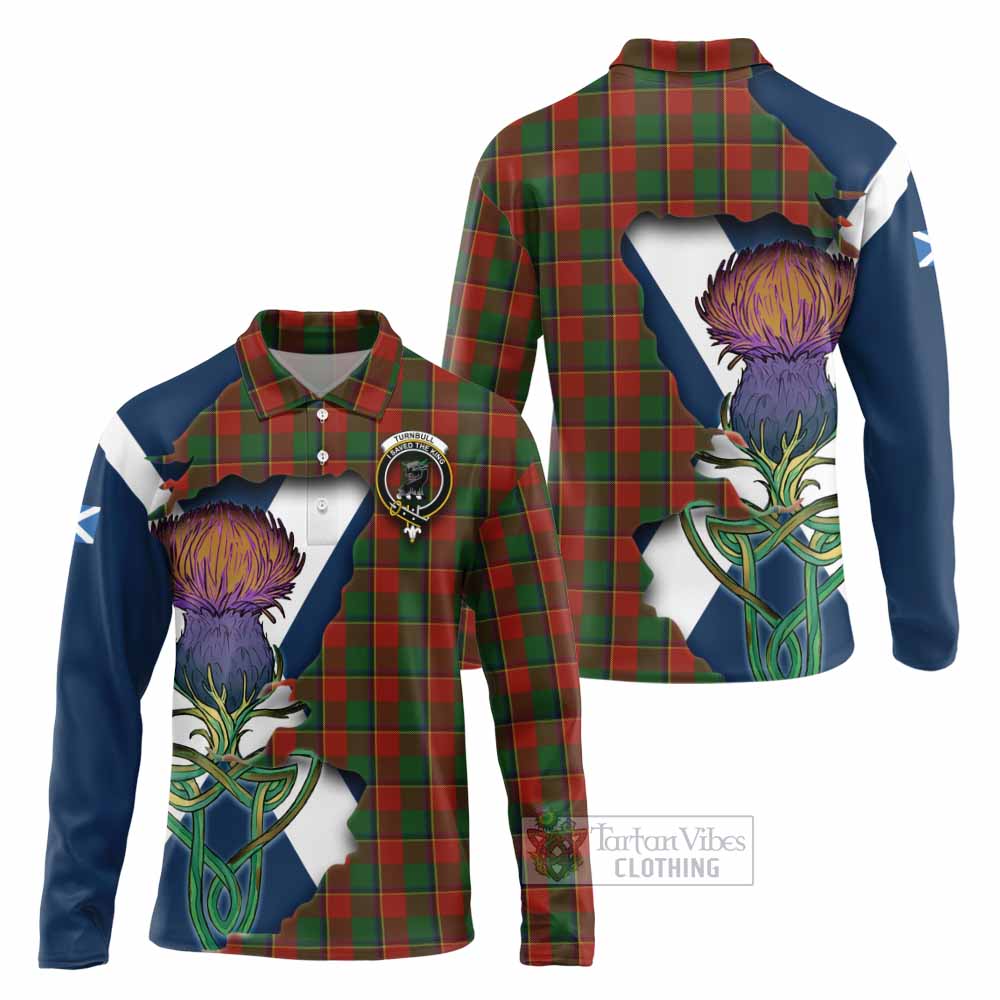 Tartan Vibes Clothing Turnbull Tartan Family Crest Long Sleeve Polo Shirt Scottish Thistle Celtic Inspired