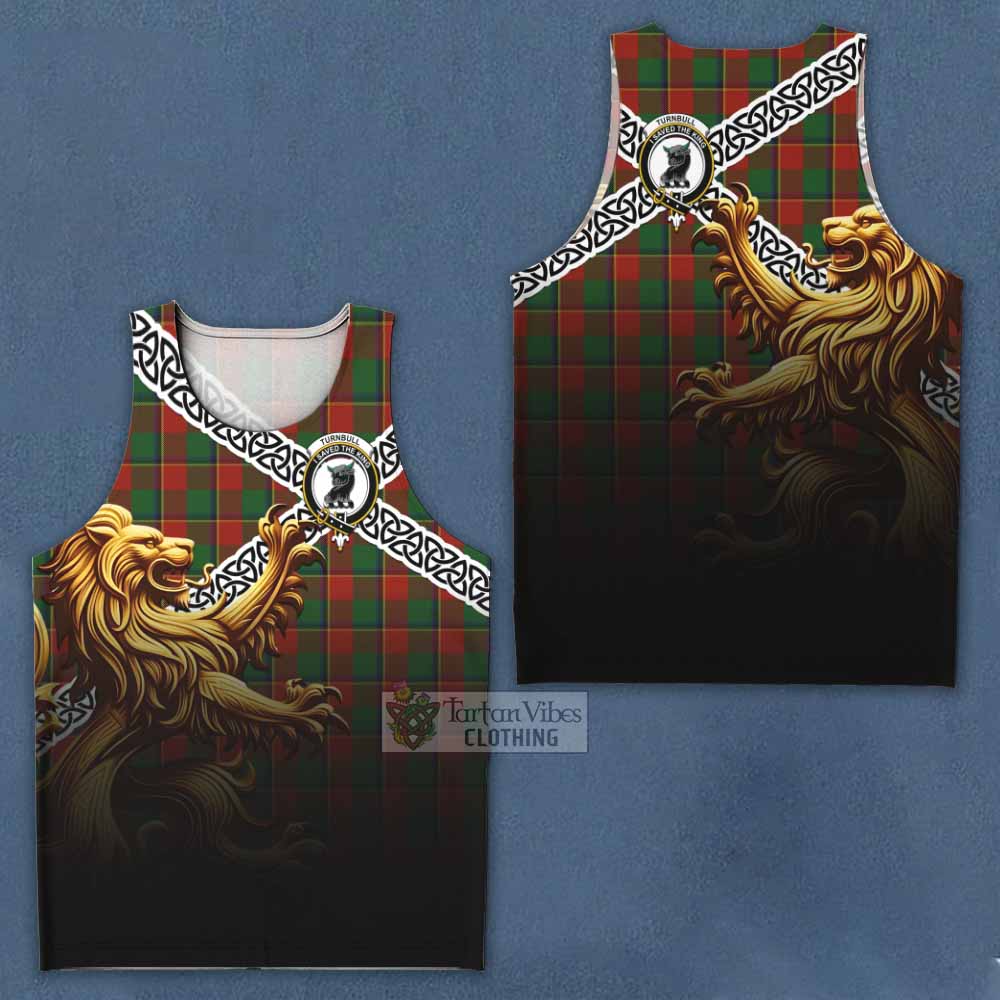 Tartan Vibes Clothing Turnbull Crest Tartan Men's Tank Top with Golden Lion Emblem Celtic Style
