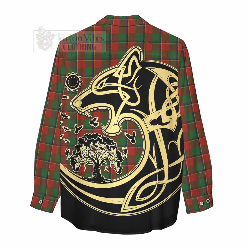 Tartan Vibes Clothing Turnbull Tartan Women's Casual Shirt with Family Crest Celtic Wolf Style