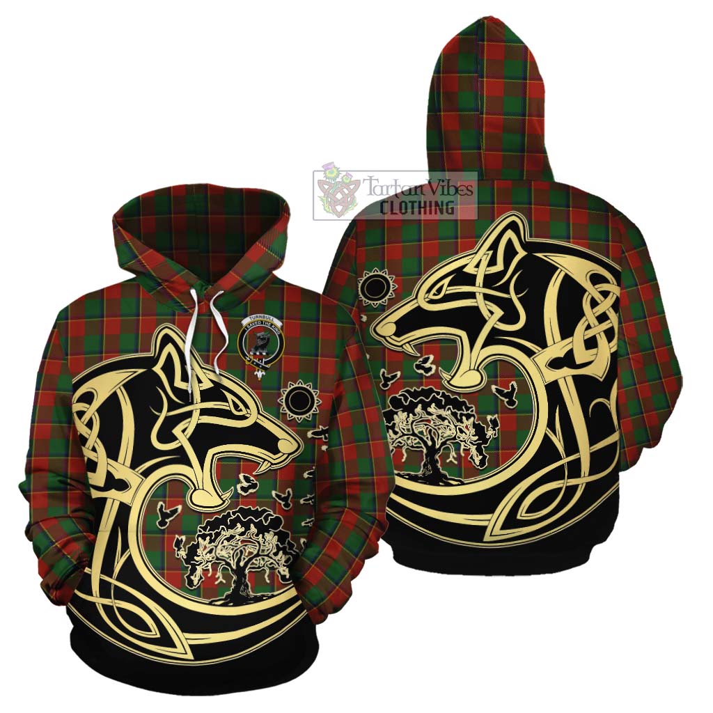 Tartan Vibes Clothing Turnbull Tartan Cotton Hoodie with Family Crest Celtic Wolf Style