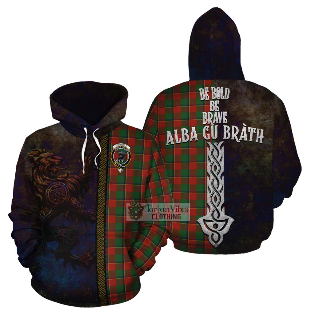 Tartan Vibes Clothing Turnbull Tartan Family Crest Cotton Hoodie Alba Gu Brath Be Brave Lion Ancient Style