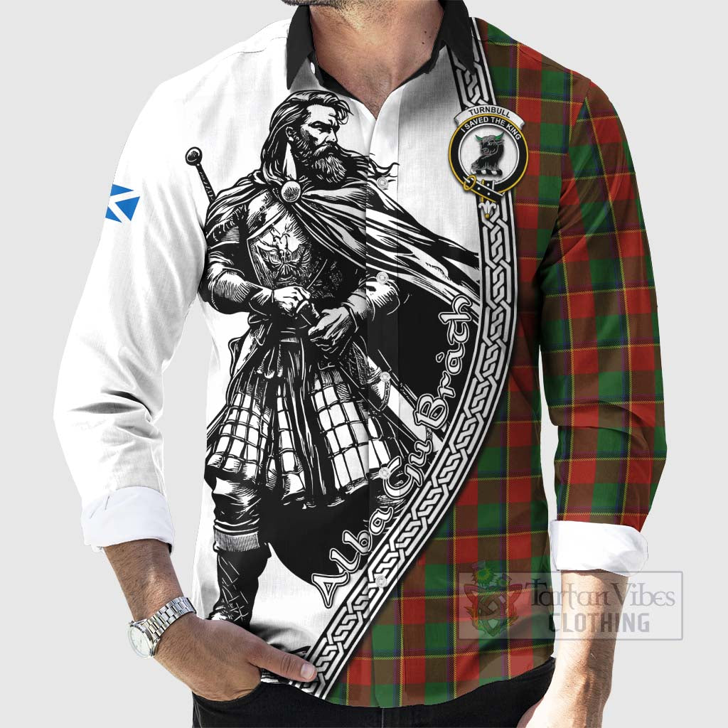 Tartan Vibes Clothing Turnbull Tartan Clan Crest Long Sleeve Button Shirt with Highlander Warrior Celtic Style