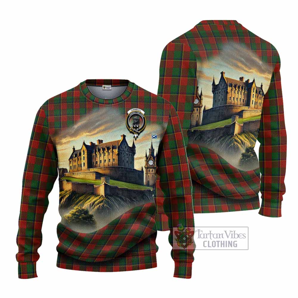 Tartan Vibes Clothing Turnbull Tartan Family Crest Knitted Sweater with Scottish Ancient Castle Style