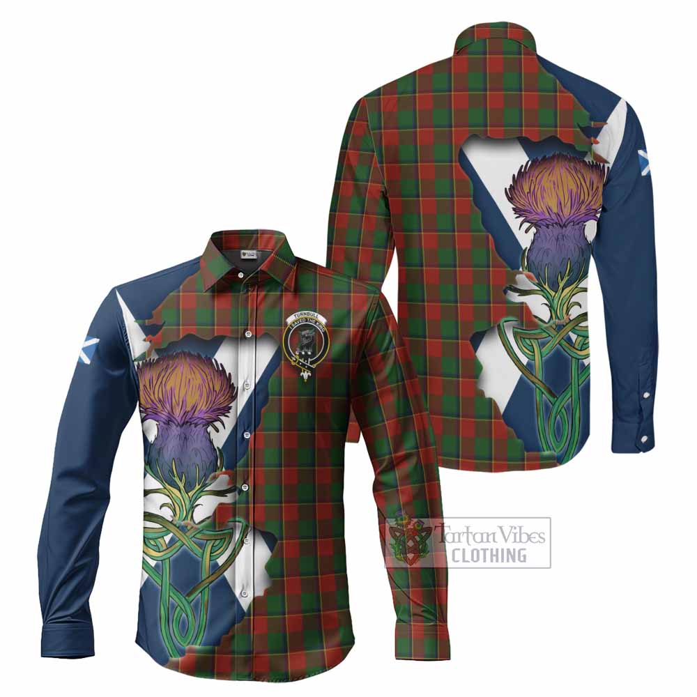 Tartan Vibes Clothing Turnbull Tartan Family Crest Long Sleeve Button Shirt Scottish Thistle Celtic Inspired