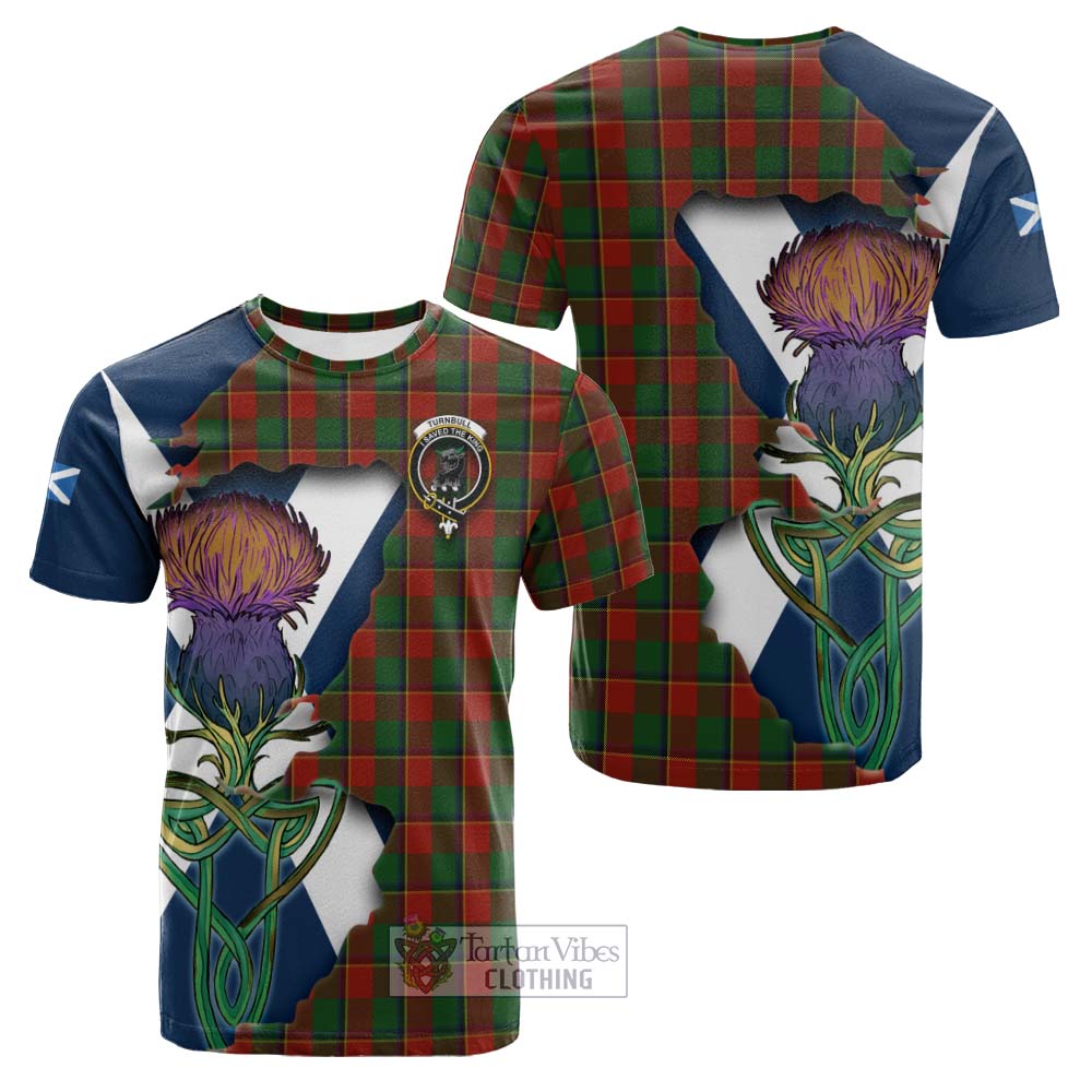 Tartan Vibes Clothing Turnbull Tartan Family Crest Cotton T-shirt Scottish Thistle Celtic Inspired