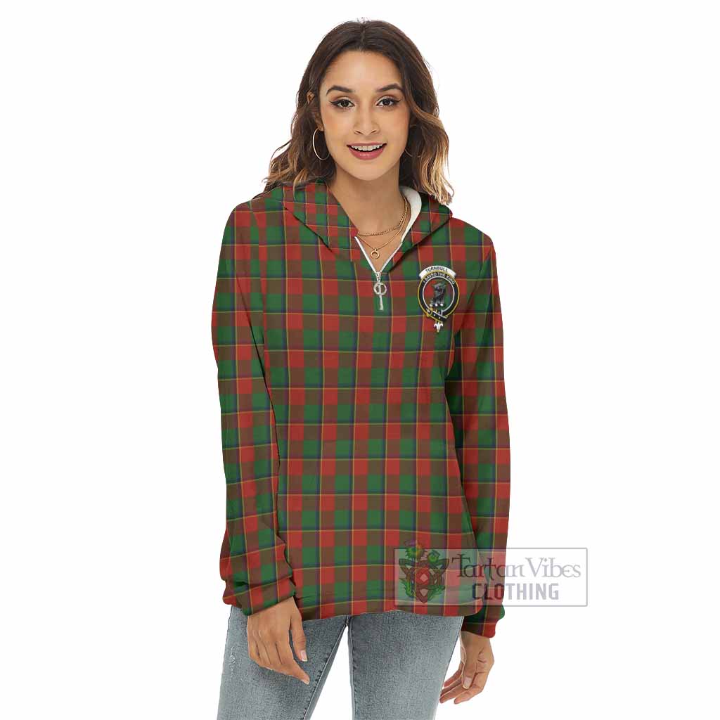 Tartan Vibes Clothing Turnbull Tartan Crest Women's Borg  Half Zip Fleece Hoodie