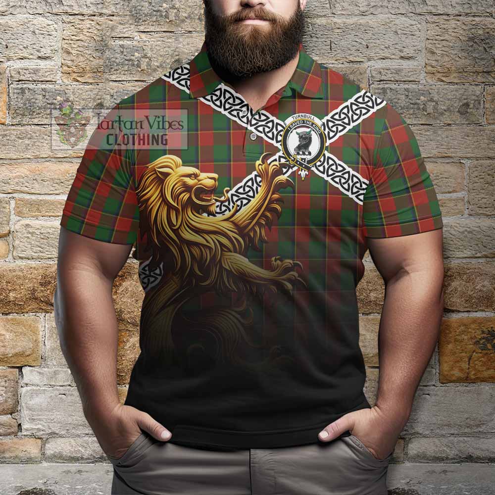 Tartan Vibes Clothing Turnbull Crest Tartan Polo Shirt with Golden Lion Emblem Celtic Style