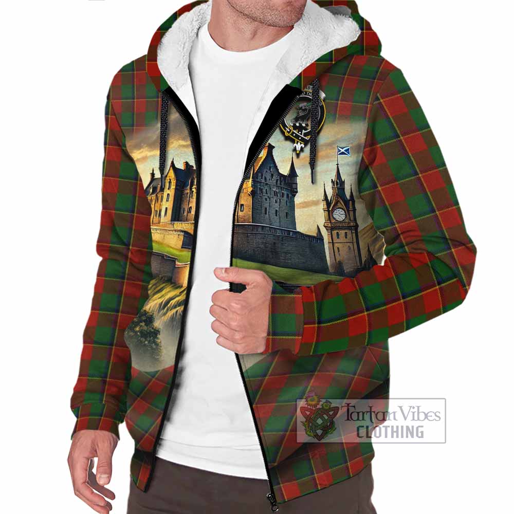 Tartan Vibes Clothing Turnbull Tartan Family Crest Sherpa Hoodie with Scottish Ancient Castle Style